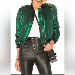 House of Holland Metallic Green Bomber Jacket
